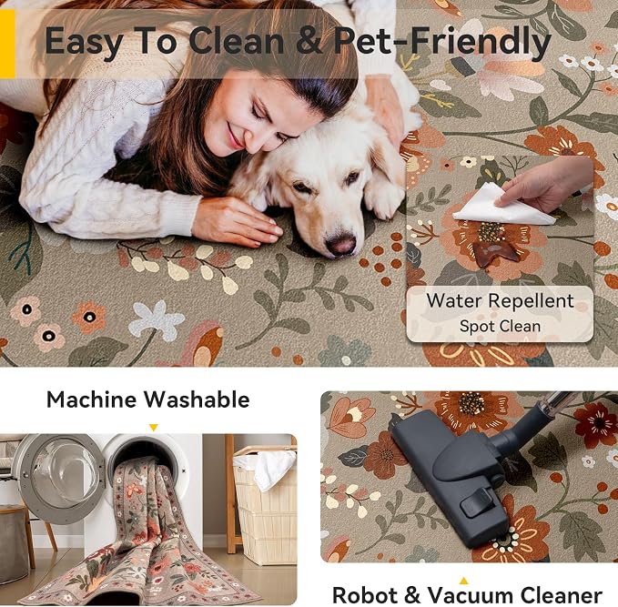 RELEANY Floral 4x6 Area Rugs Washable Print Boho Cute Carpet Non Slip Flower - Image 5