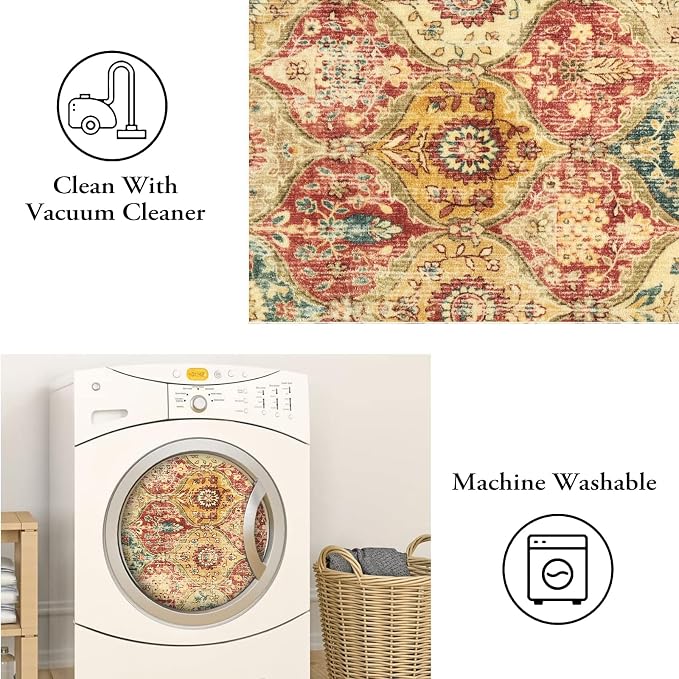 Lahome Moroccan Trellis Washable Round Rugs, Non-Slip Soft Round Rug 4ft - Image 4