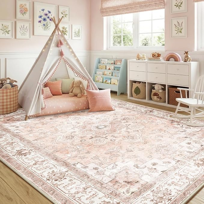 CAPALOCA Machine Washable Rugs Nursery Rug 9x12 Cute Girl Non Slip Low Pile - Image 3