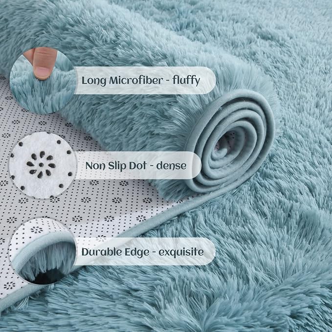 YJ.GWL Area Rugs for Living Room Bedroom, 4x6 Machine Washable Large Teal Carpet - Image 5