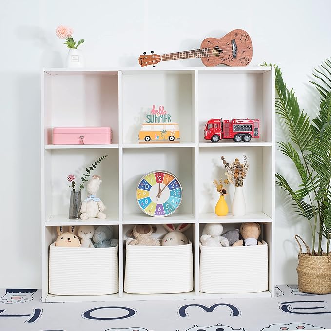 MINTWOOD Design 3-Pack Decorative Woven Storage Baskets for Shelves, Cube Bin Box for Organizing Books, Shoes, Dog Toys, Pantry Closet and Living Room Organizer, Creamy White