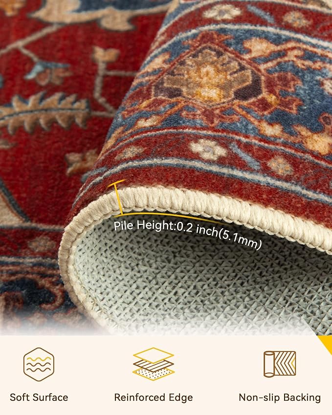 RELEANY Area Rugs Round 10ft Washable Non-Slip, Floral Vintage Distress - Image 4