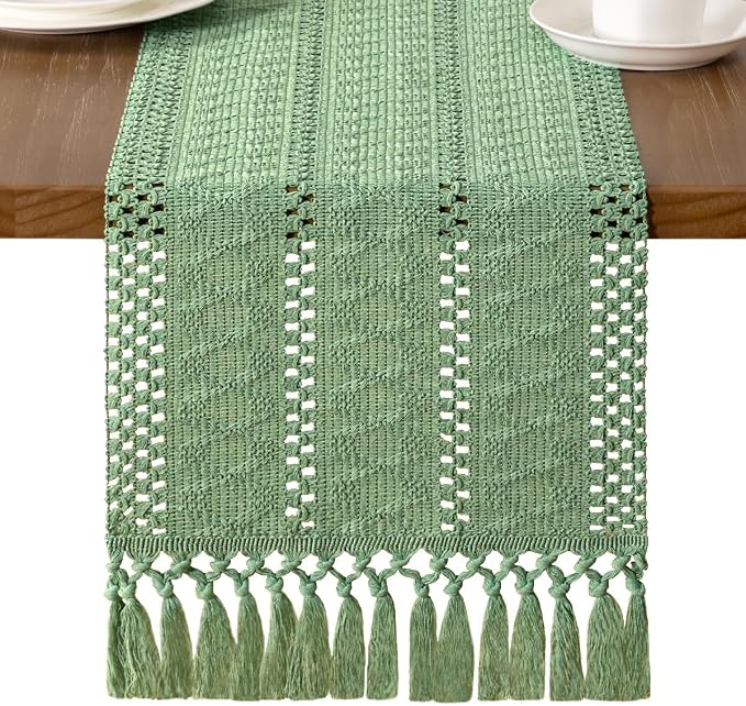MLMW Boho Sage Green Table Runner 48 inches Short Coffee Spring Easter Table by MLMW