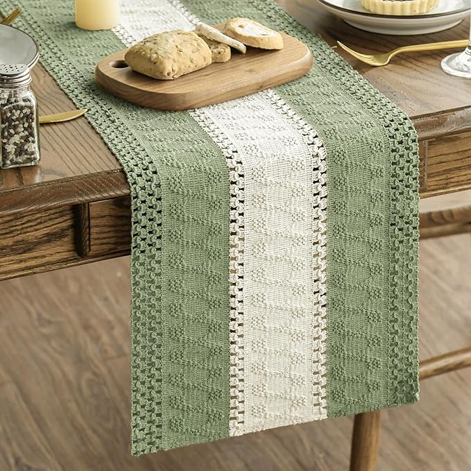 Artoid Mode Light Green Farmhouse Woven Table Runner 12x72 Inch | Seasonal by ArtoidMode