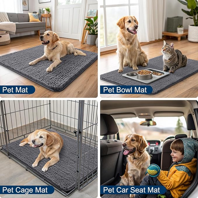Smiry Dog Door Mat for Muddy Paws 48x30, Absorbent Dirt Trapper, Non-Slip - Image 6