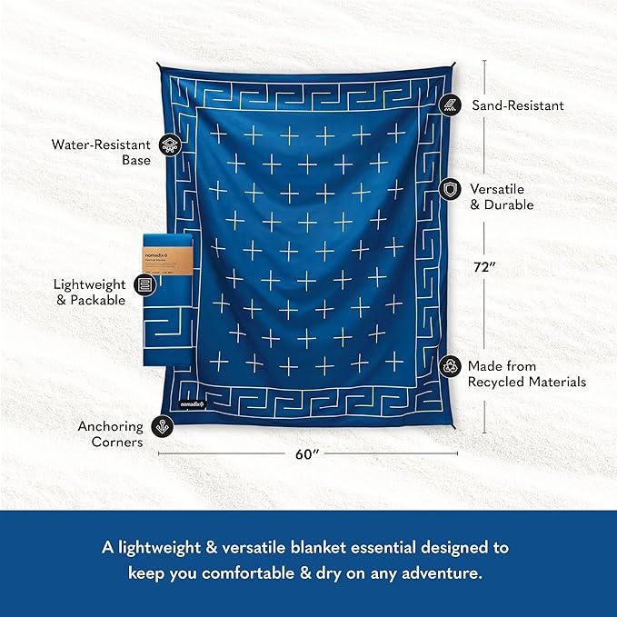 Nomadix Festival Blanket - Perfect for Picnics, Camping, & Lawn Seating - Plush Top & Water Resistant Base - Made with Post Consumer Recycled Materials - Barton Blue - 60x70