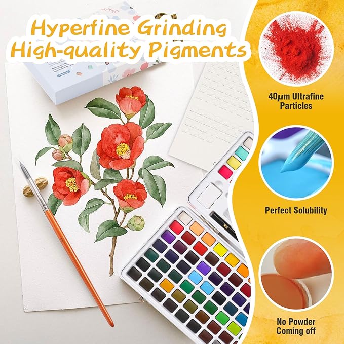 Caliart Watercolor Paint Set, 128 Colors with 4 Brushes Metallic Color Palette Kit, Portable Travel Watercolors Painting Gifts for Adults Kids Teen Girls Boys Art Supplies