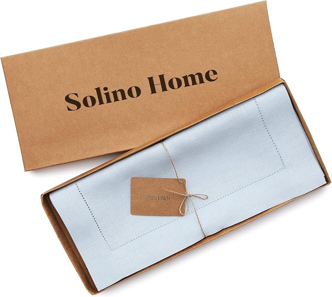 Solino Home 100% Pure Linen Table Runner Light Blue Hemstitch, 14 x 132 in | - Image 5