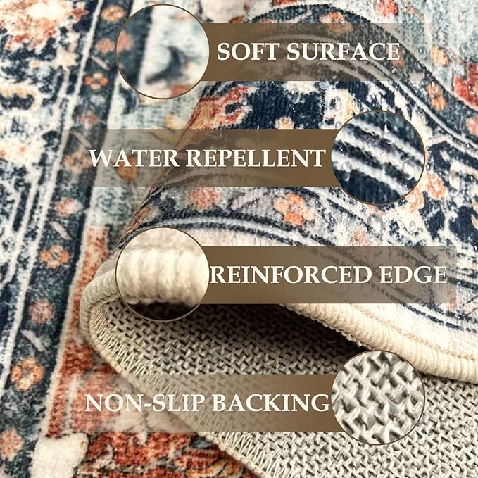 RELEANY Area Rugs Runner 2'x6' Washable Non-Slip, Floral Vintage Distress - Image 4