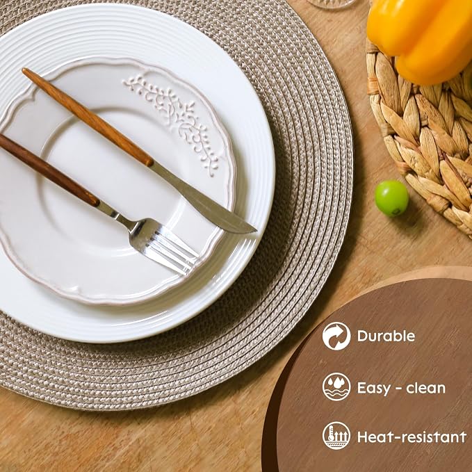 FunWheat Round Braided Placemats Set of 6 Table Mats - Image 3