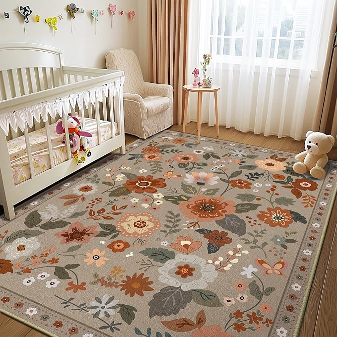 RELEANY Floral 4x6 Area Rugs Washable Print Boho Cute Carpet Non Slip Flower - Image 8