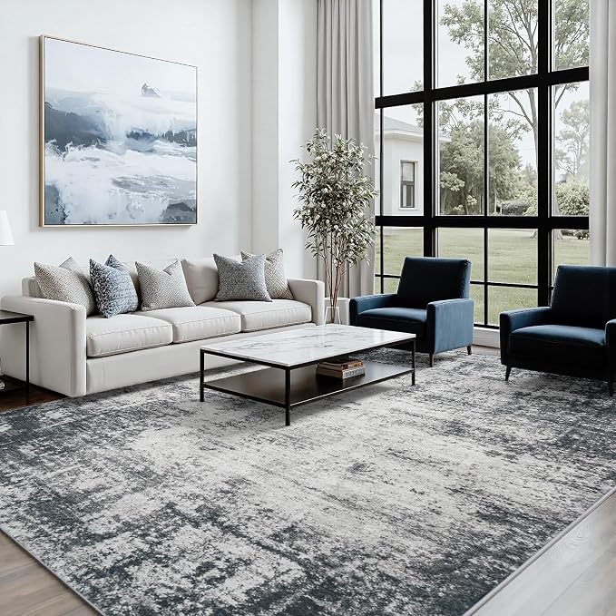 Area Rug 9x12 Living Room Rug Washable: No-Slip Abstract Soft Thin Large Deep - Image 3