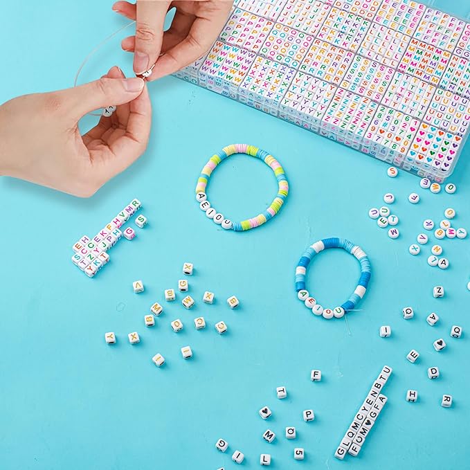 1400pcs Letter Beads, 4x7 mm Acrylic Alphabet Beads, Beads for Jewelry and Bracelet Making, in 28 Grid Box (White and Colorful)