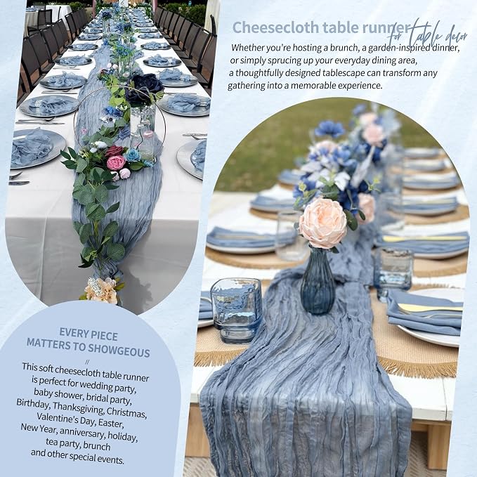 18 Pack Cheesecloth Table Runner 10FT Dusty Blue Table Runner Boho Gauze Cheese - Image 8