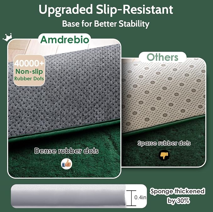 Amdrebio Dark Green Area Rugs for Bedroom Aesthetic, Fluffy Rug for Living Room - Image 6