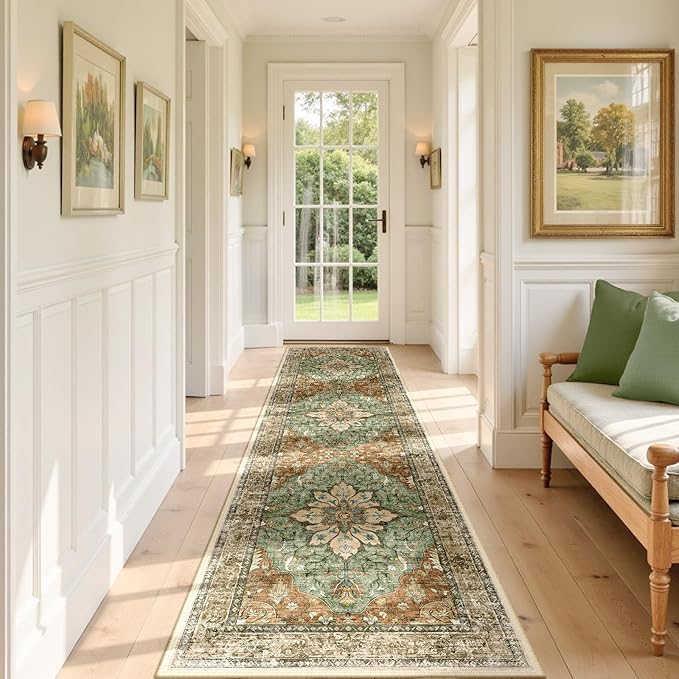 RELEANY Area Rugs Runner 2'x7' Washable Non-Slip, Floral Vintage Distress - Image 2