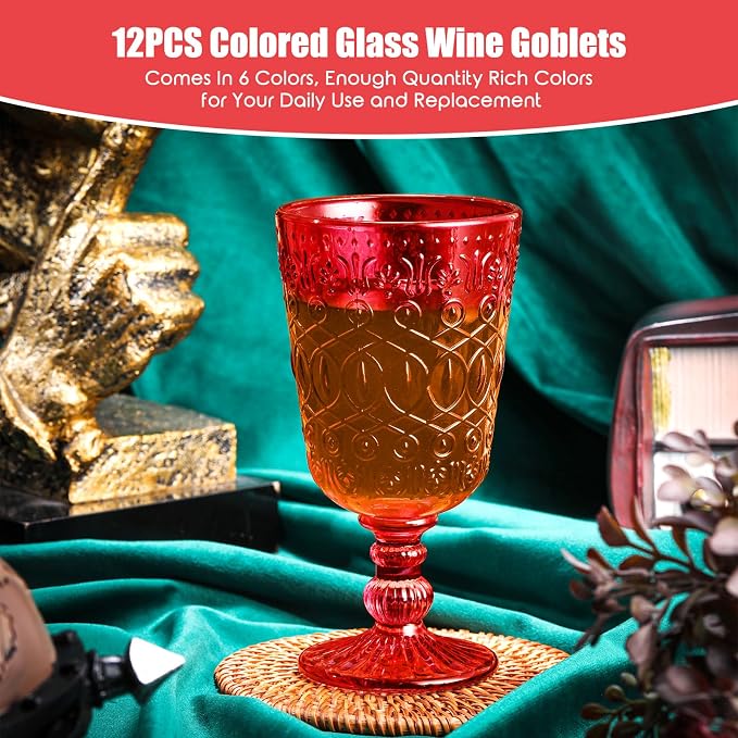 Eaasty Wine Glasses Set of 12 Vintage Goblet 9 oz Vintage Colored Glass Goblet - Image 3