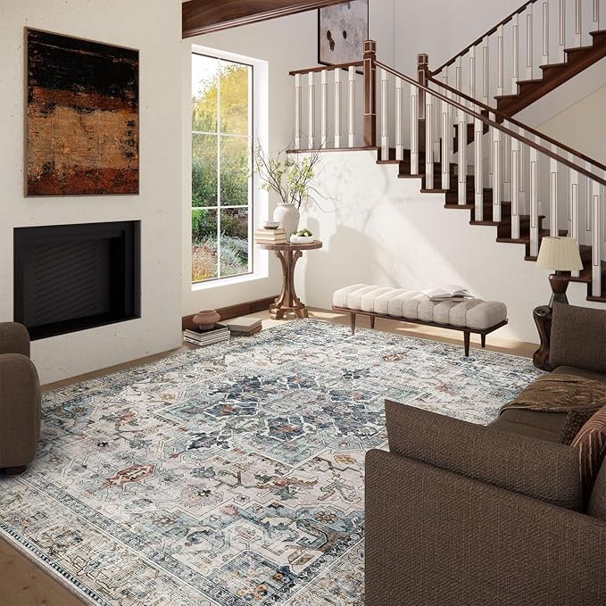5x7 Area Rugs for Living Room: Washable Bedroom Rug Boho Vintage Rugs Stain - Image 3