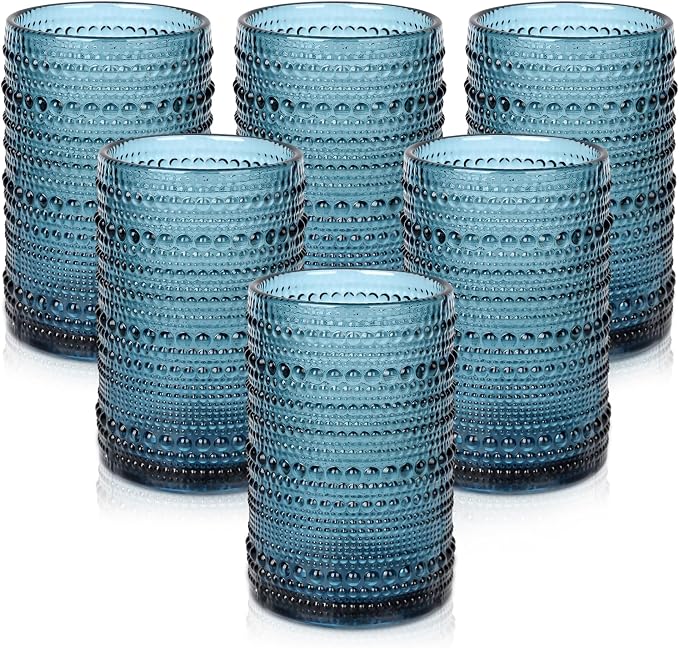 ZMOWIPDL Drinking Glasses Set of 6, 15 oz Blue Hobnail Glass Cups | Vintage by ZMOWIPDL