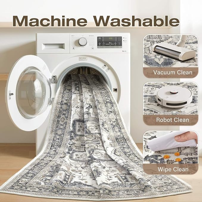 9x12 Washable Area Rugs for Living Room, Large Rug Non Slip Backing Vintage - Image 7