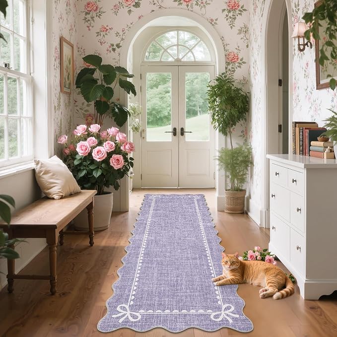 GarveeHome Scalloped Bow Rug for Living Room, Solid Purple Rug for Dorm - Image 2