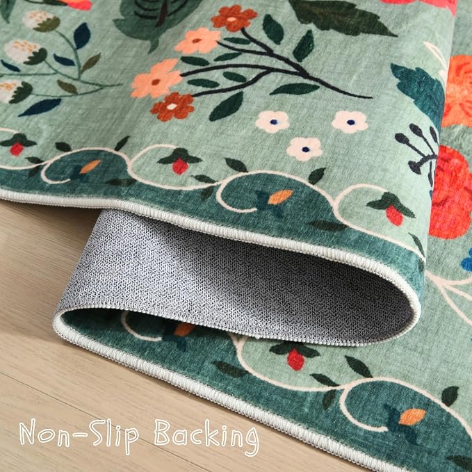 Rugcomf Area Rug 4x6 Rug Washable Boho Rugs Non Slip Low Pile Floral Small - Image 4