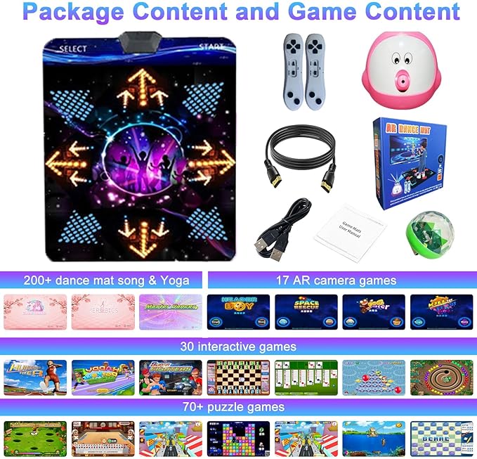 Dance Mat for Kids and Adults, Musical Electronic Dance Step Pad with 100+ Games, 200+Songs, HD Camera, 2 Motion Sensor Controllers, MTV & Cartoon Modes, Dance Mat Toy for Girls& Boys