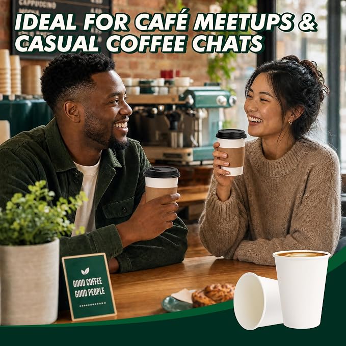 12 oz Coffee Cups with Lids and Sleeves 100 Pack, Thickened Paper Cups - Image 8