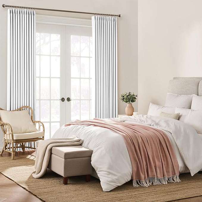 KEQIAOSUOCAI Elegant Pleated Privacy Window Curtain Panels 96 Inches Long, Memory Shape Pinch Pleat Ceiling to Floor Fancy Draperies for Home Office Living Room 40 Inch Wide Each Panel,Set of 2,White