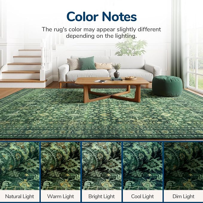 Lessymo Washable Area Rug for Living Room, 9x12 Green Large Rugs - Image 8
