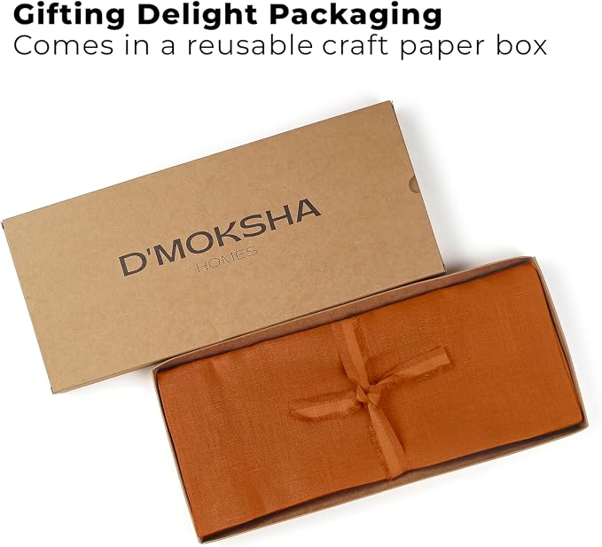 Classic Linen™ by D'Moksha Rust Table Runner 120 Inches Long, 100% Pure Linen - Image 4