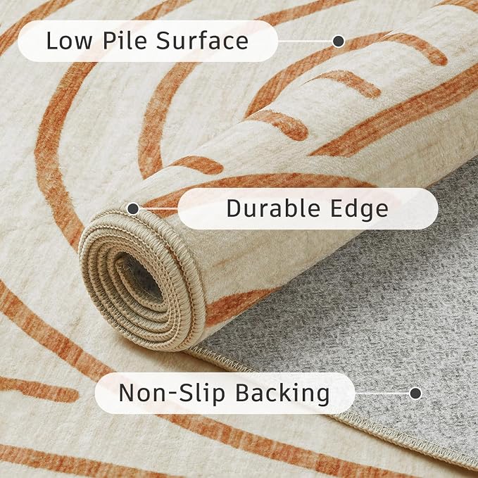 DCX Beige Machine Washable Area Rug 4x6, Midcentury Modern Non Slip Stain - Image 8
