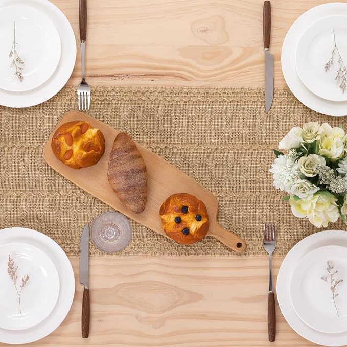Burlap Boho Table Runner for Fall Thanksgiving Home Decor 72 Inches | Brown - Image 7