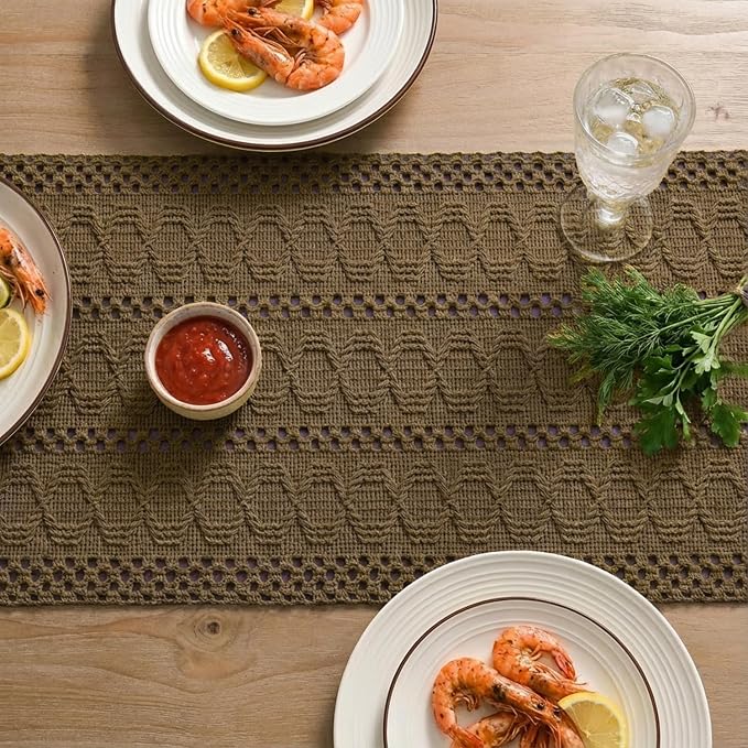 Artoid Mode Coffee Woven Farmhouse Hollow Table Runner 12x72 Inch | Holiday - Image 4