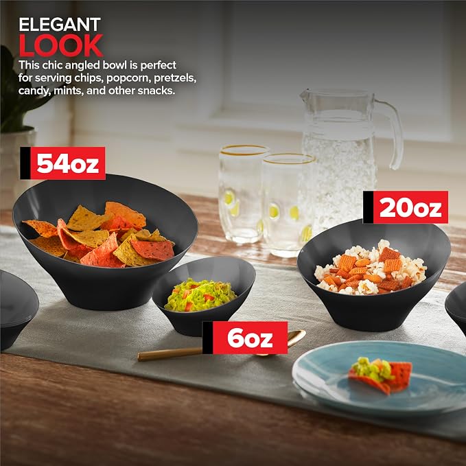 20oz Black Plastic Serving Bowls Medium Disposable Snack Bowl Candy Dishes - Image 5