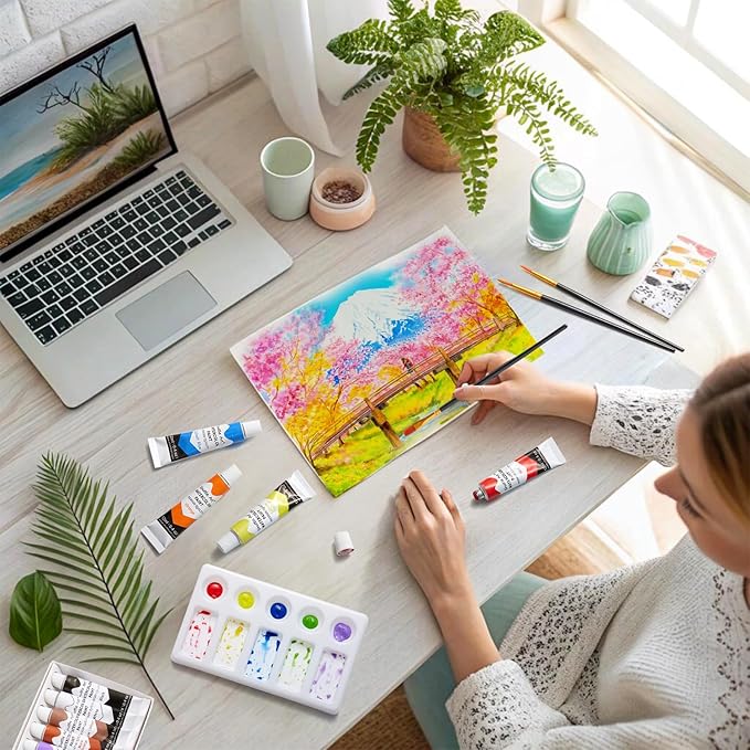 Shuttle Art Watercolor Paint Set, 15 Colors Watercolor Paint in Tubes (12ml Each) with 3 Brushes, Rich Pigments, Easy to Blend, Perfect for Kids, Artists, Beginners, Students