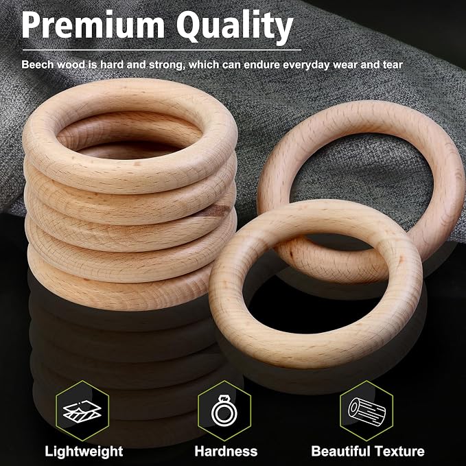 FoDau770 10pcs Natural Beech Wooden Rings, Unfinished Solid Wood Rings Heavy - Image 4