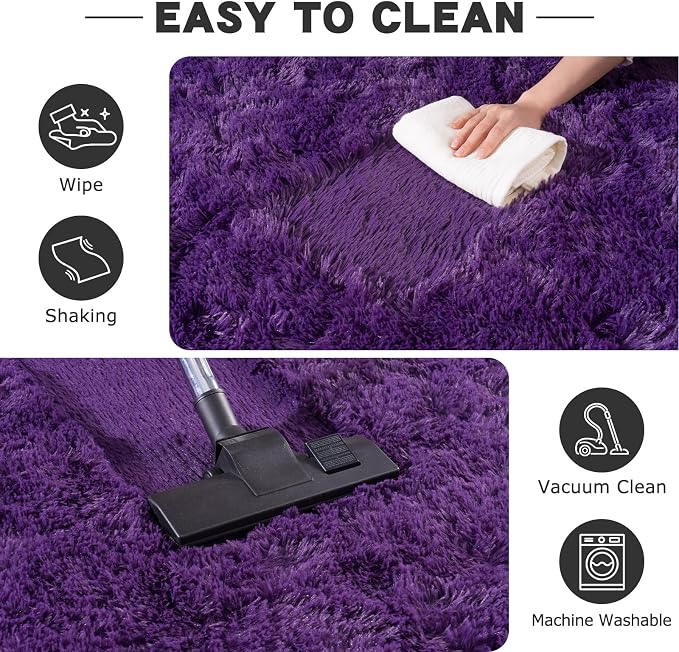 Purple Rugs for Bedroom, 4x6 Fluffy Shaggy Rugs for Living Room, Modern Fuzzy - Image 7