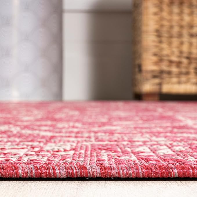 JONATHAN Y Boho Medallion Indoor Outdoor Runner Rug 2X10 Fuchsia/Light Gray - Image 4