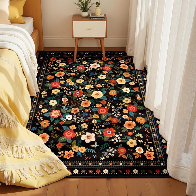4x6 Area Rugs for Living Room Vacuum-Friendly Machine Washable Area Rug Flower - Image 6