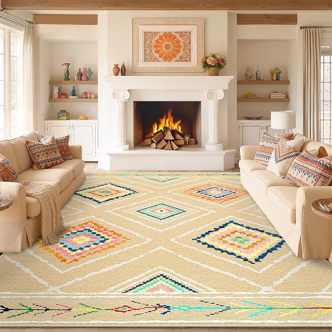 BESTSWEETIE Area Rug 9x12 Rug Machine Washable Non-Slip Low Pile Print Pattern by BESTSWEETIE