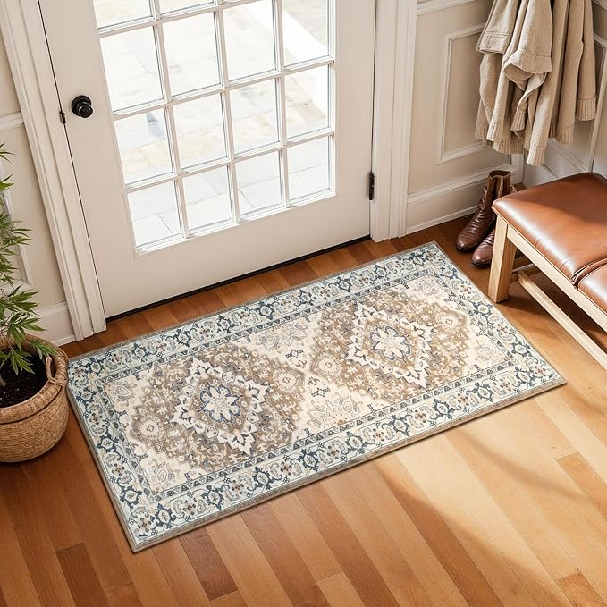 Lessymo 2 x 4 Entryway Rug, Machine Washable Area Rugs Boho Faux Wool Low Pile by Lessymo