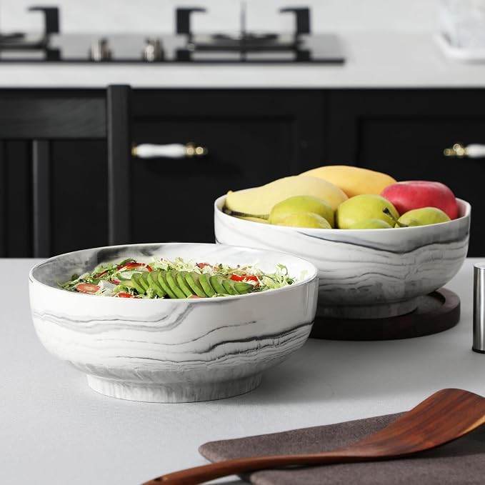 MALACASA Large Serving Bowls, 114 OZ Ceramic Salad Bowls Set of 2 | Marble Grey - Image 7