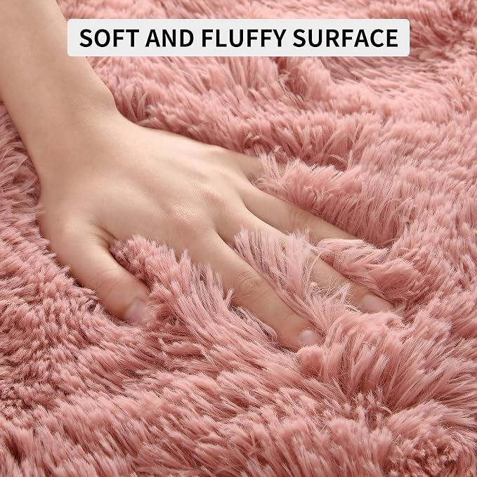 Tepook Blush Pink Area Rugs for Living Room Girls Bedroom, 6x9 Fluffy Shaggy - Image 6