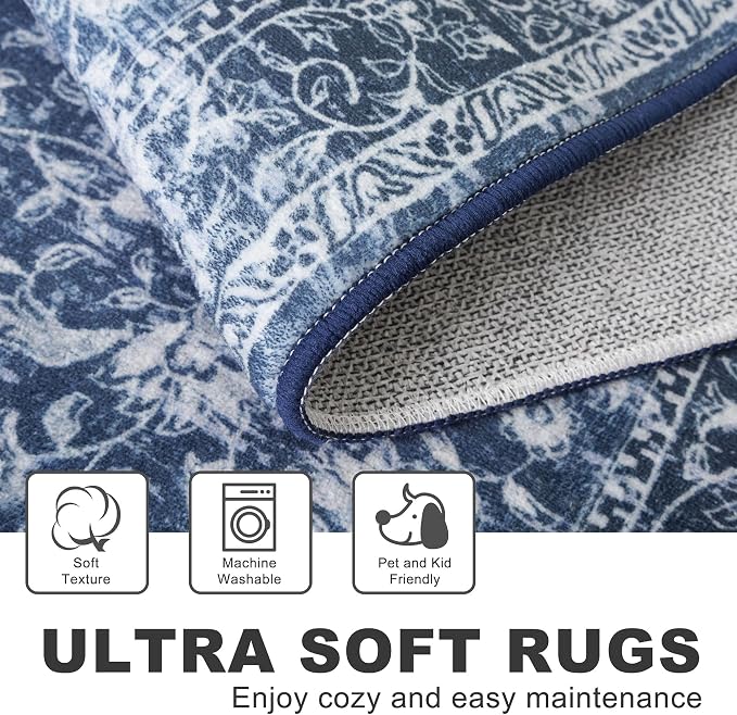 KILOCOCO Runner for Hallway 2.6x12 Runner Rug Printed Vintage Floral Washable - Image 7