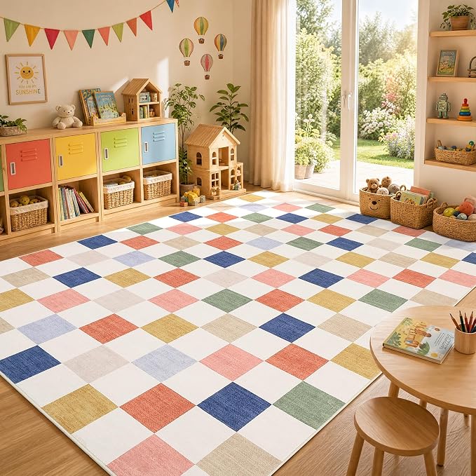 GarveeHome Checkered Nursery Kids Boy Playroom 5x7 Washable Rug Geometric by GarveeHome