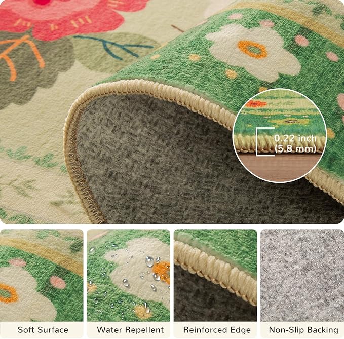 5x7 Area Rugs for Living Room Vacuum-Friendly Machine Washable Area Rug Flower - Image 4
