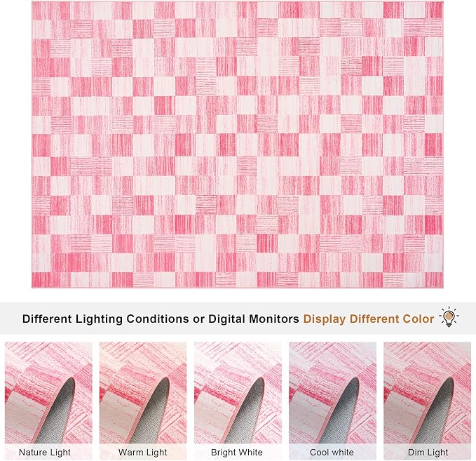Terrug Pink Checkered Rug for Living Room, 5x7 Area Rugs Washable - Image 4