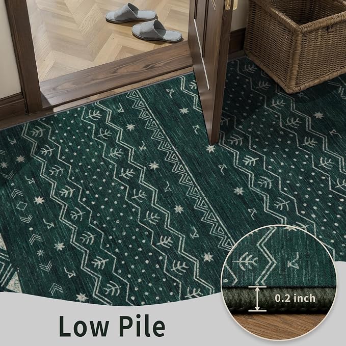SERISSA 2x6 Kitchen Runner Rug, Washable Non-Slip Dark Green Boho Rug, Soft - Image 7
