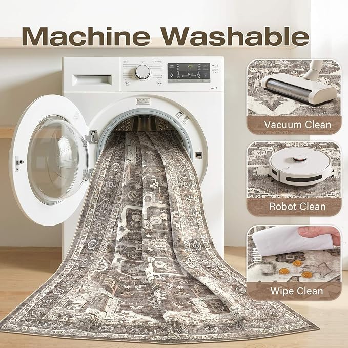7x9 Washable Area Rugs for Living Room, Large Rug Non Slip Backing Vintage - Image 7